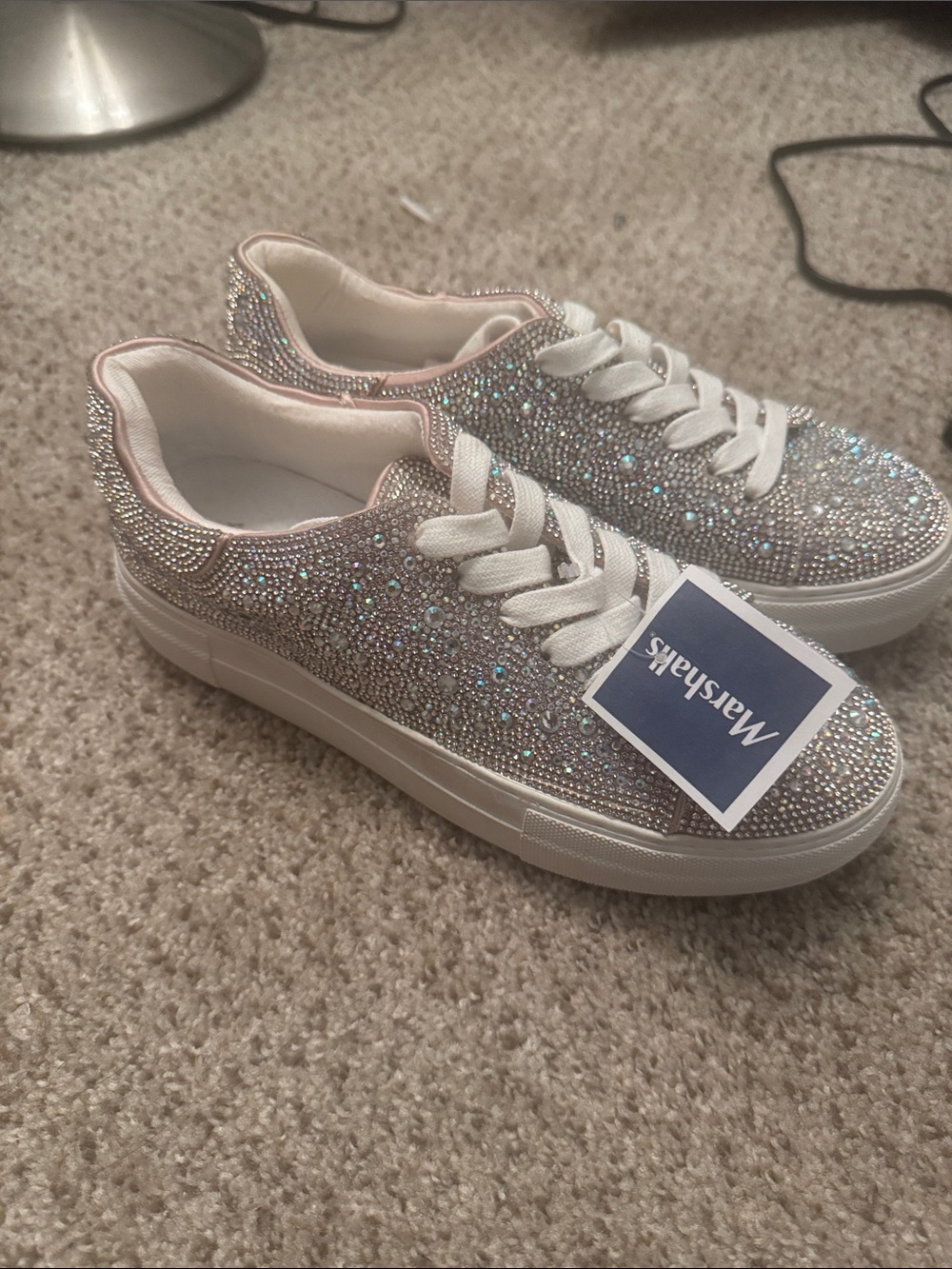 Marshalls Silver Crystal-Embellished Women's Sneakers with Pink Trim